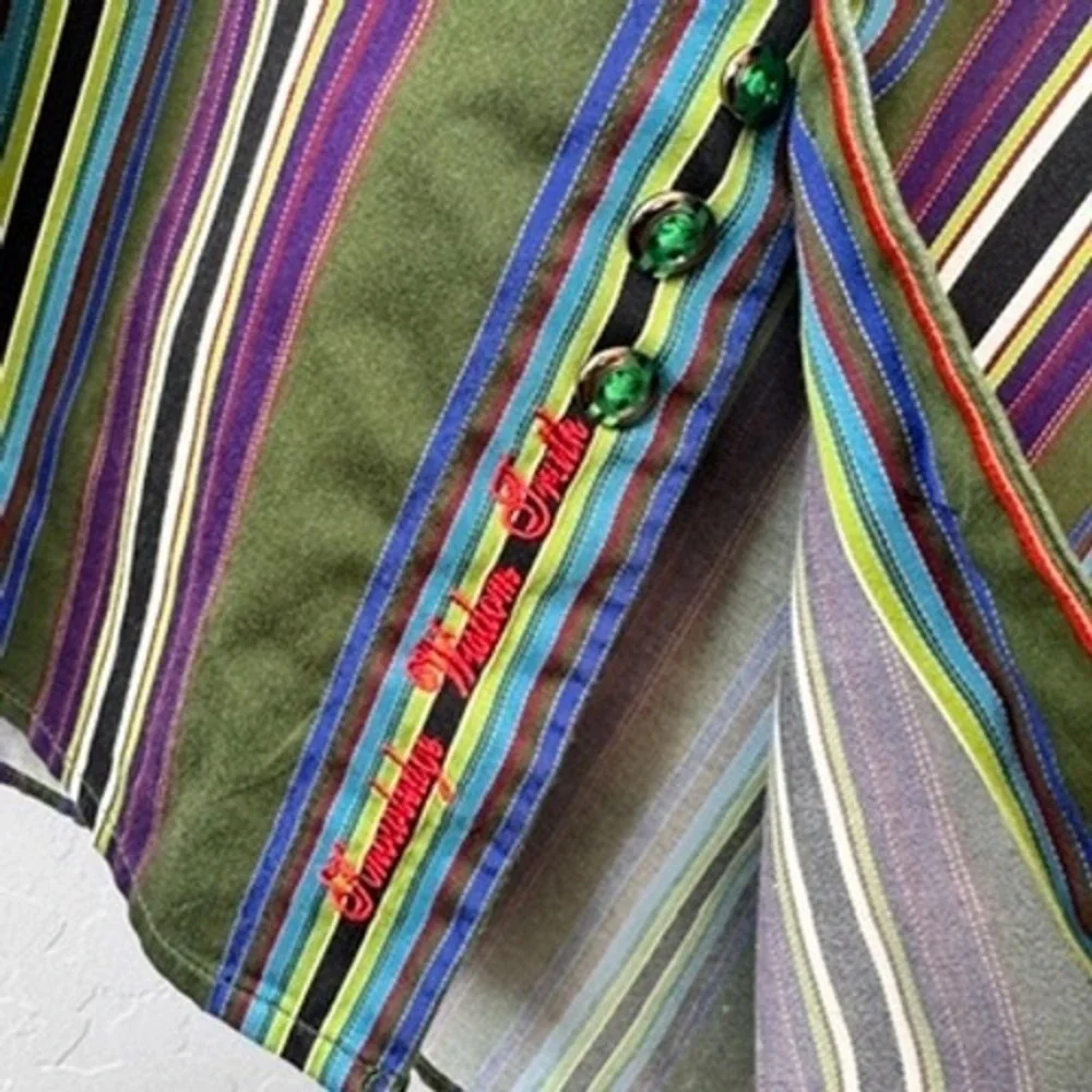 Robert Graham Mens XLarge Long Sleeve Button Up Shirt Green Colorful Stripes - Picture 8 of 11